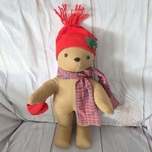 Overly Raker Cloth Teddy Bear Greeter Plush Winter Christmas USA Made Vintage